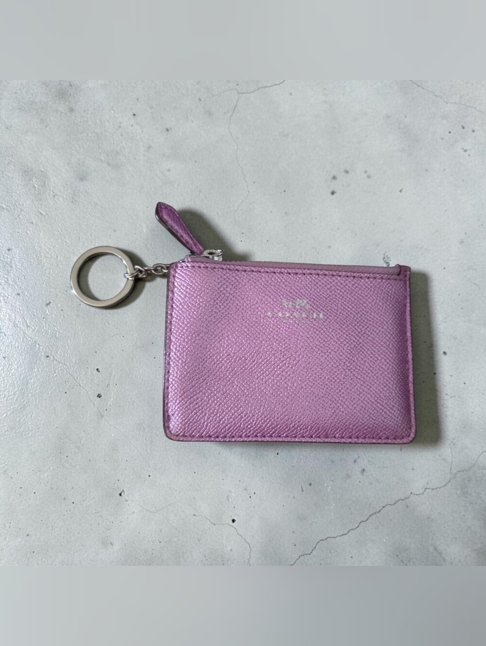 EUC Coach Metallic Lilac Zip Card Case with Keyring